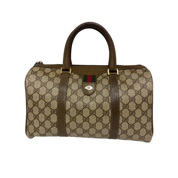 Vintage Gucci GG Supreme Boston Bag Sherry Line Handbag Logo PVC Leather - Picture 1 of 16